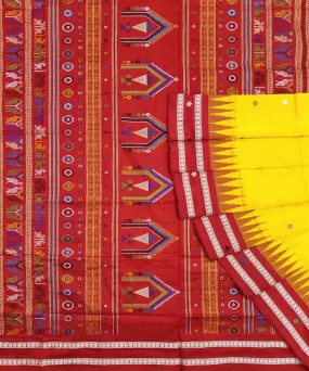 Yellow maroon Silk Handwoven Bomkai Saree